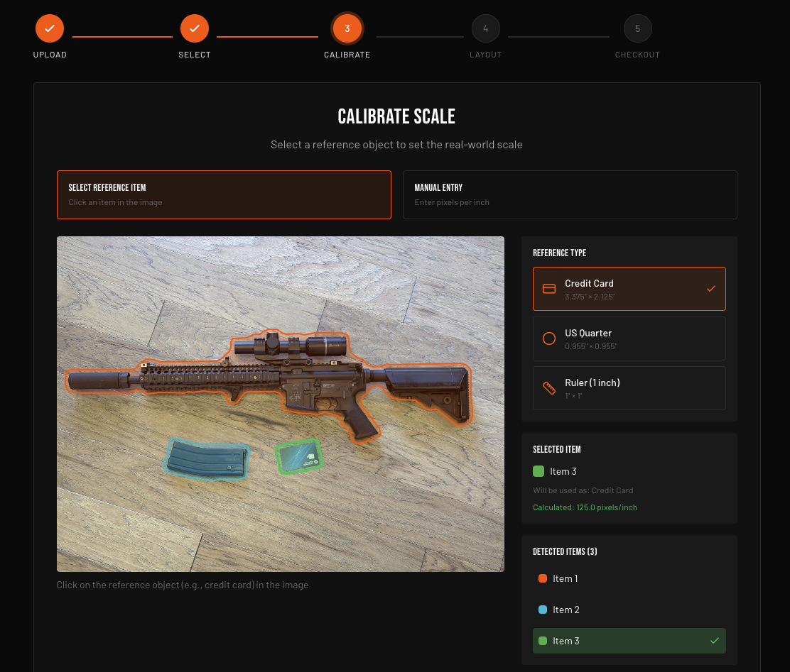 Calibrate step - AI detects items and measures dimensions